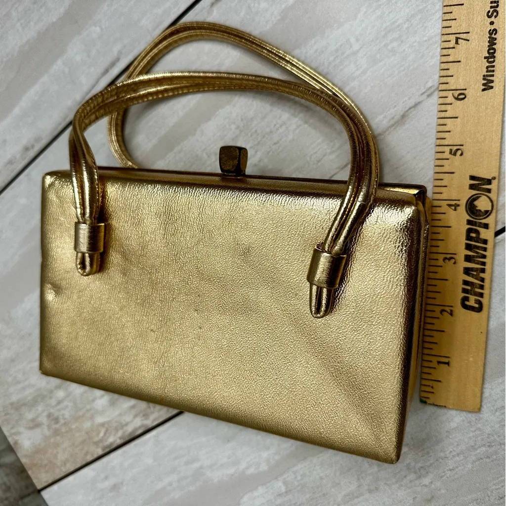 Chic Vintage Hollywood Glam Gold Clutch Dual Handles Kiss - Image 12