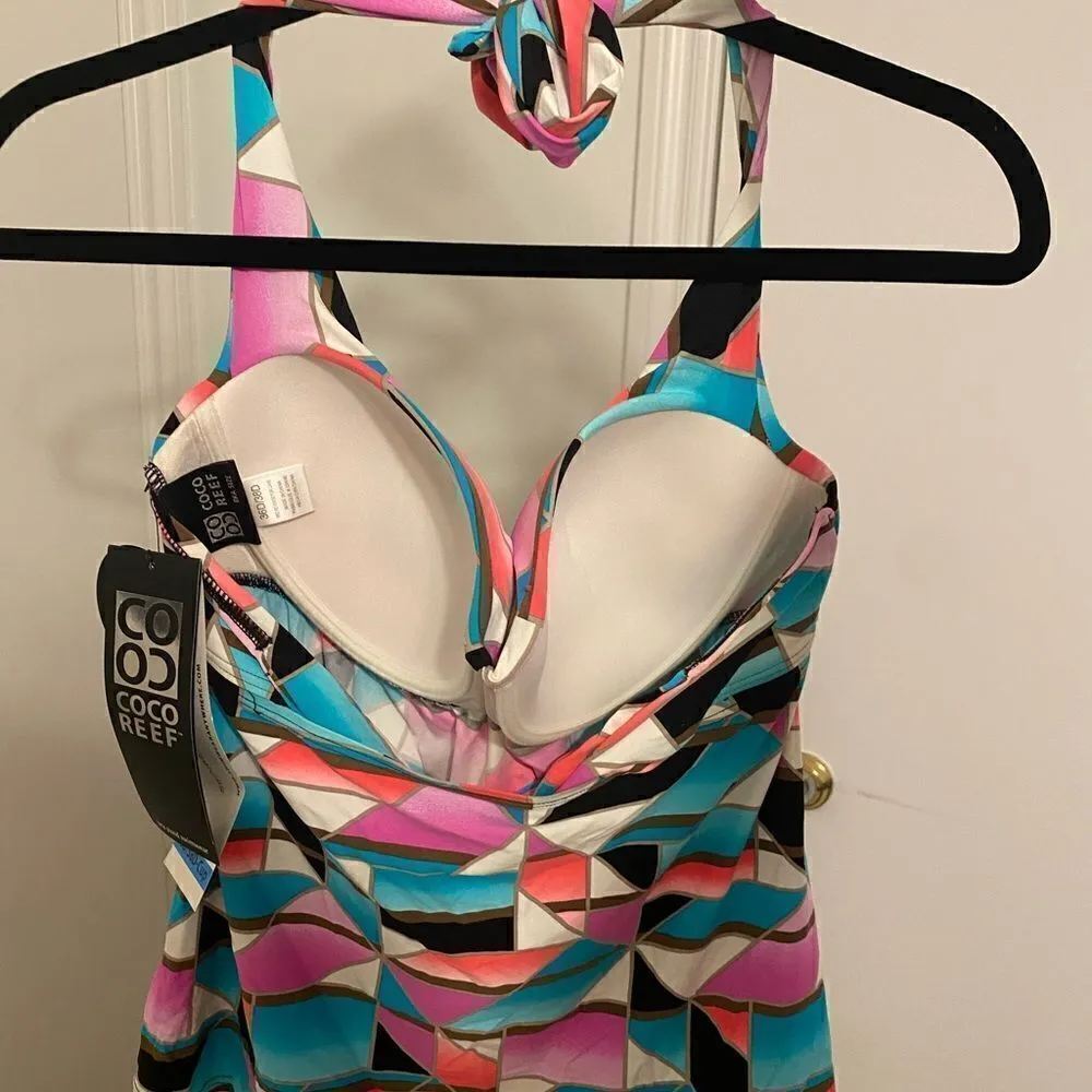 Coco Reef Abstract Geometric Pattern Halter Tankini - Image 4