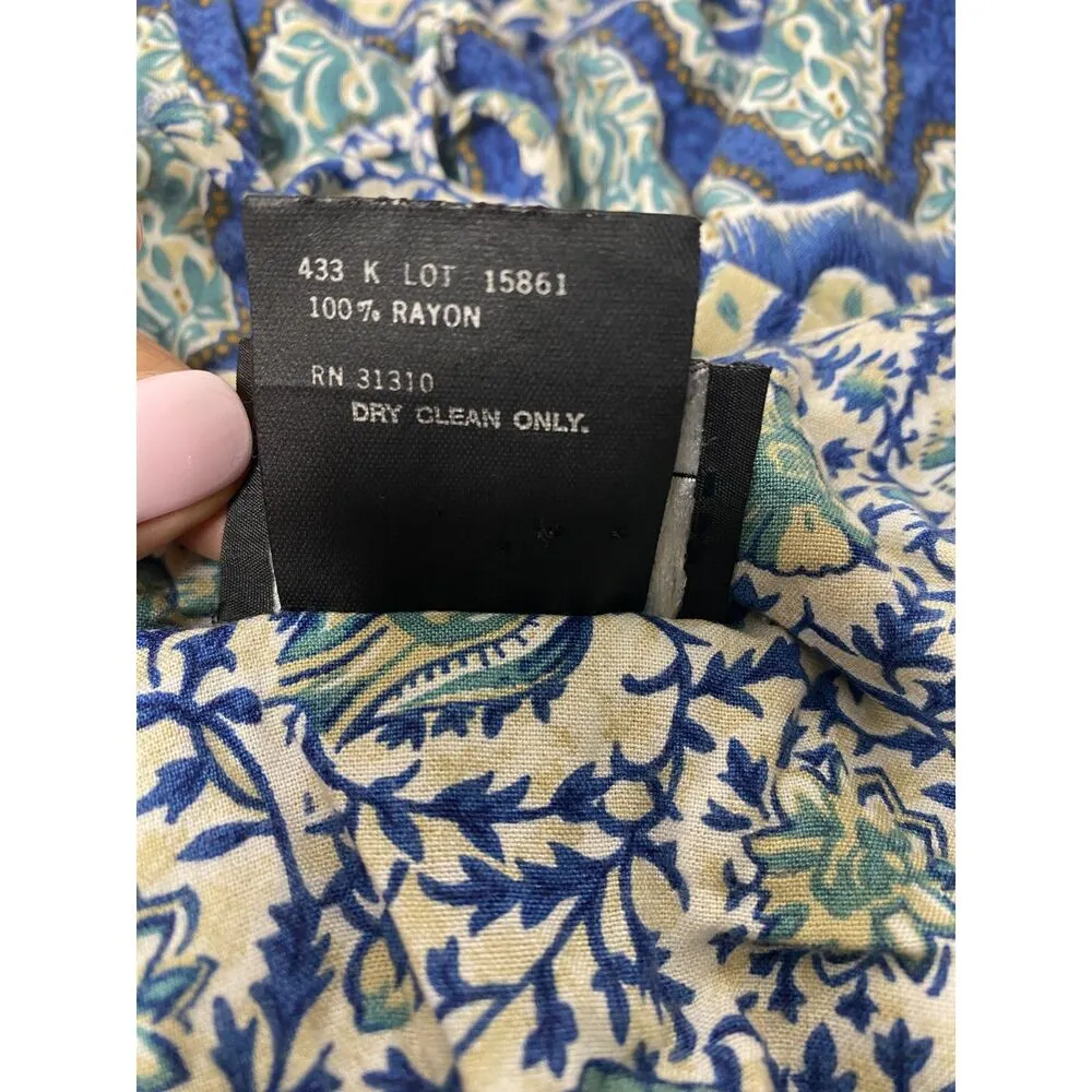 Vintage Ms Choice Floral Cropped Shoulder Pad Button Down 90s Rayon Shirt USA 8 Blue - Image 4