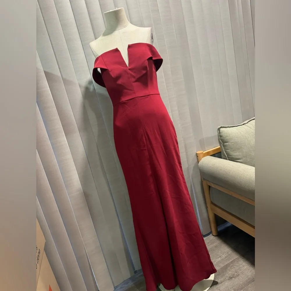 DESSY COLLECTION VIVIAN diamond notched off the shoulder crepe dress ✨ Red Size 0 - Image 6