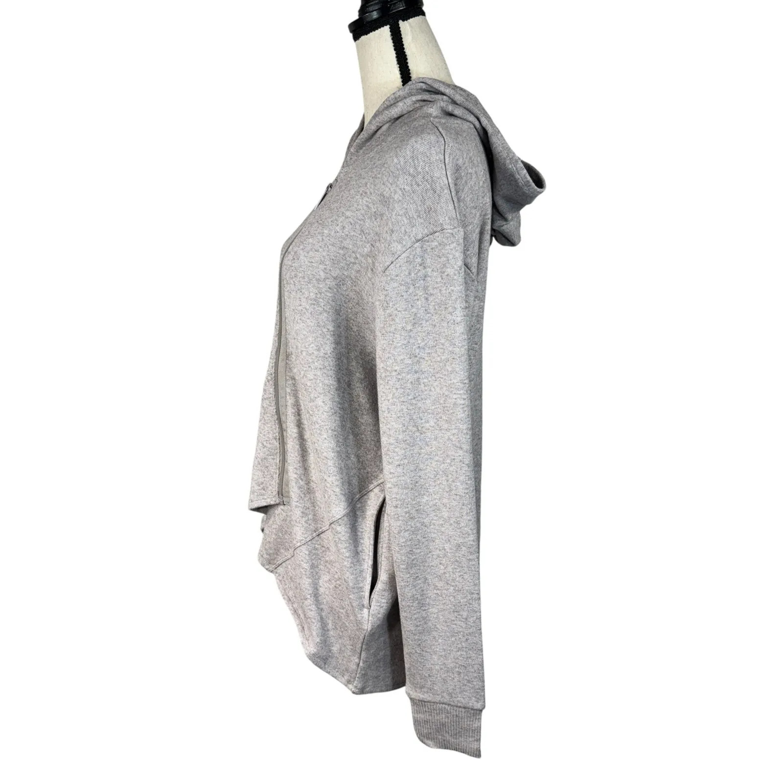 Betabrand Large Ava Asymmetric Hoodie Sweater Jacket Full-Zip Pocket Hi-Low Gray - Image 6