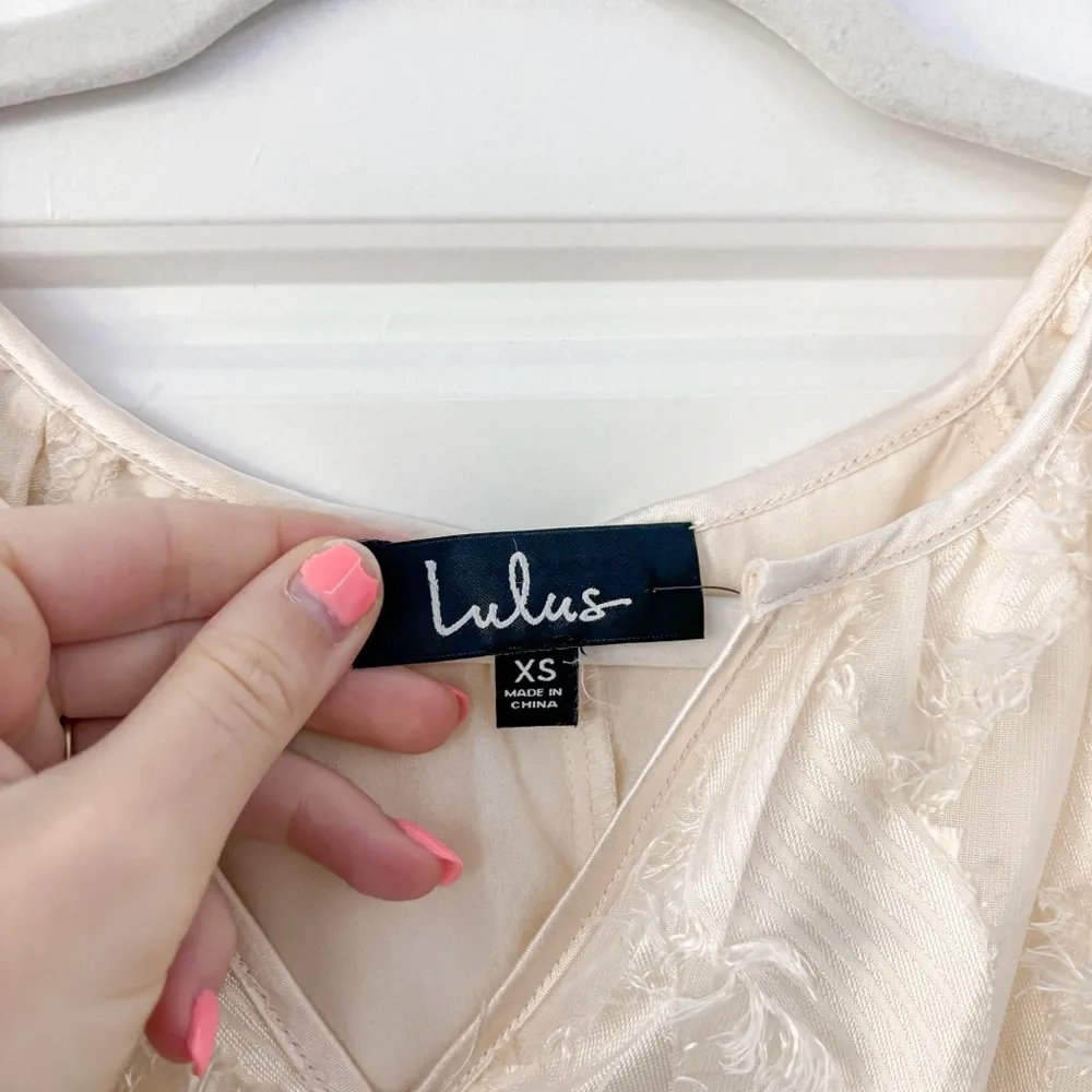 NEW Lulus It's a Love Story Cream Fringe Balloon Sleeve Midi Dress - Image 6