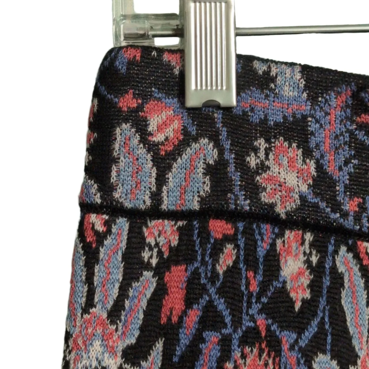 PERUVIAN CONNECTION Black Multi-Color Floral Paisley Knit Pencil Skirt Medium - Image 3