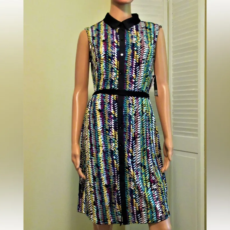 Liz Claiborne Size Small NWT Stretch Collared Button Up Colorful Printed Dress - Image 3