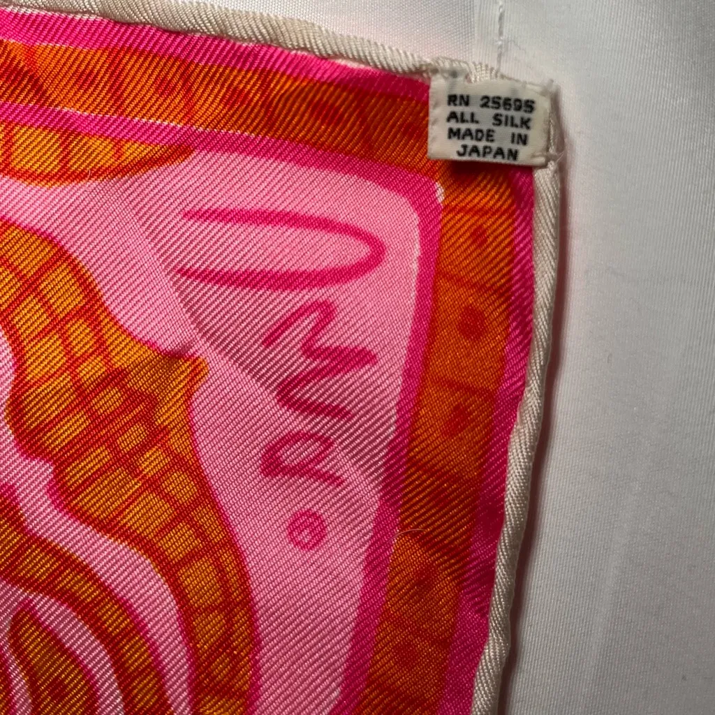 Vera Neumann Vintage Square Scarf Bright Pink Orange Yellow Vibrant Silk Light - Image 5