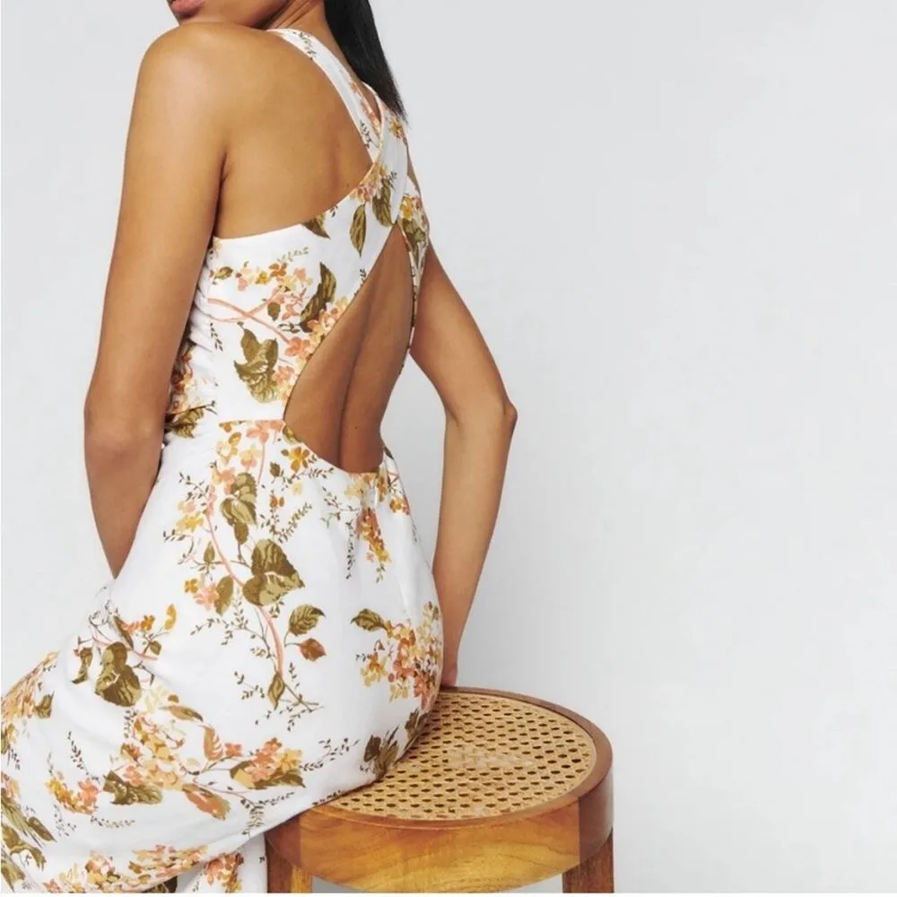 Reformation NEW Casette Linen Midi Dress in Bella White Floral 10 - Image 11