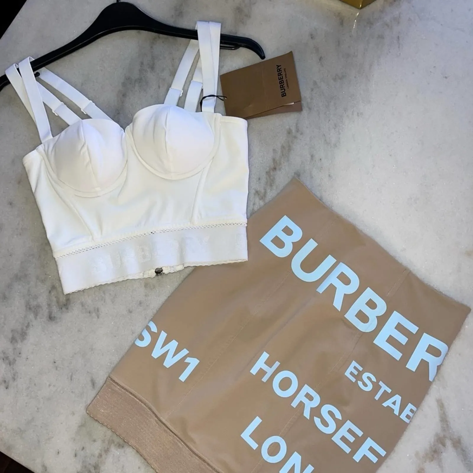 Burberry 8 Horseferry Print Mini Skirt in Nude + White - Image 4