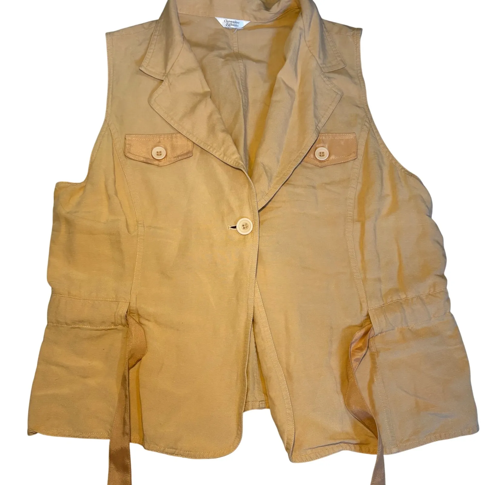 Christopher Banks Linen Pastel Orange Blouse Vest Womens L Tie Waist Top Spring - Image 2