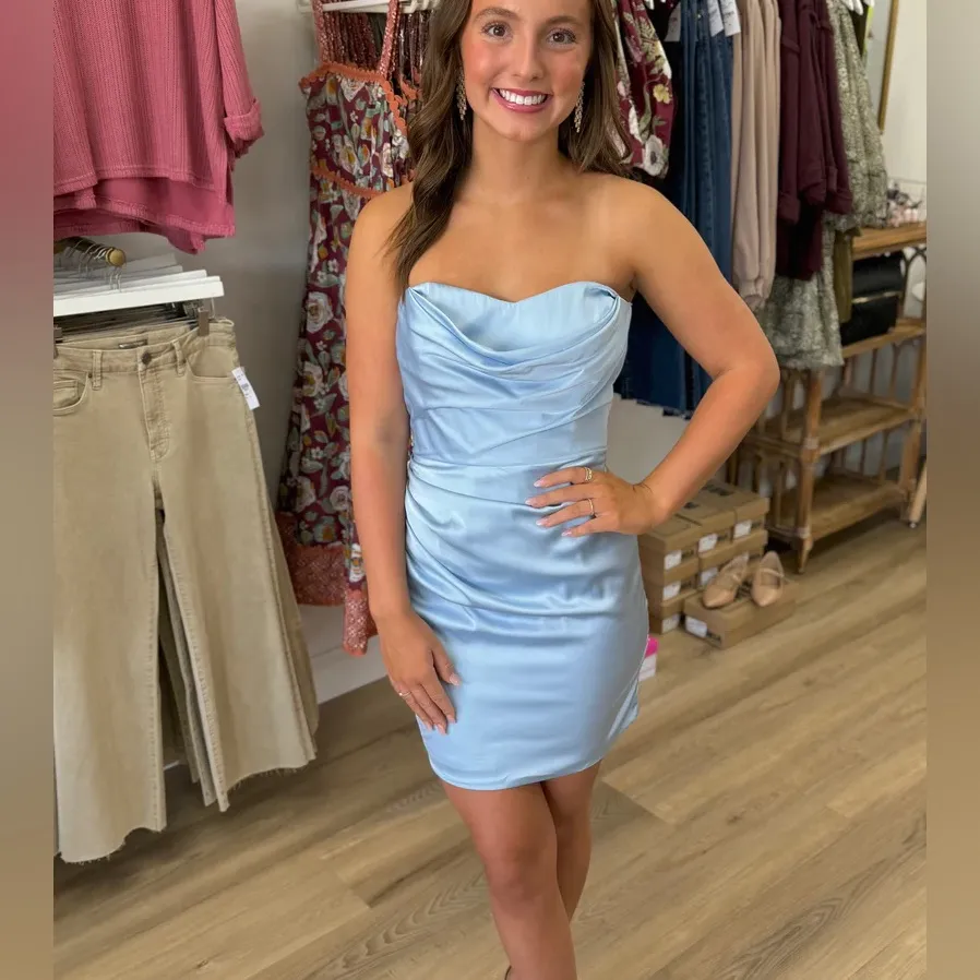 House of CB ‘Odelle’ Ocean Blue Strapless Mini Dress NWOT size‎ S regular length - Image 10