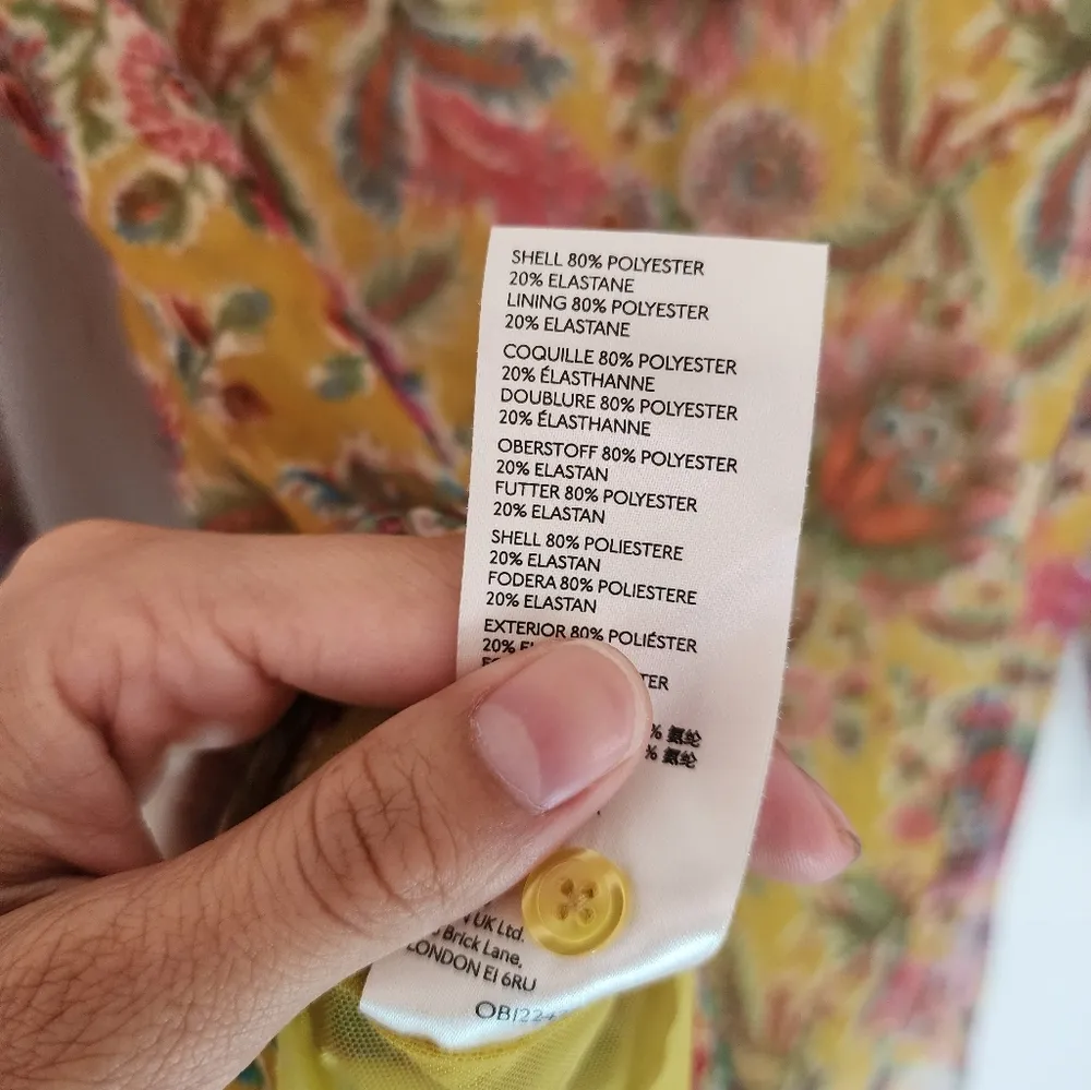 Anthropologie Gretchen V-Neck Floral Smocked Mesh Tunic Top XS Yellow Pink Boho - Image 6