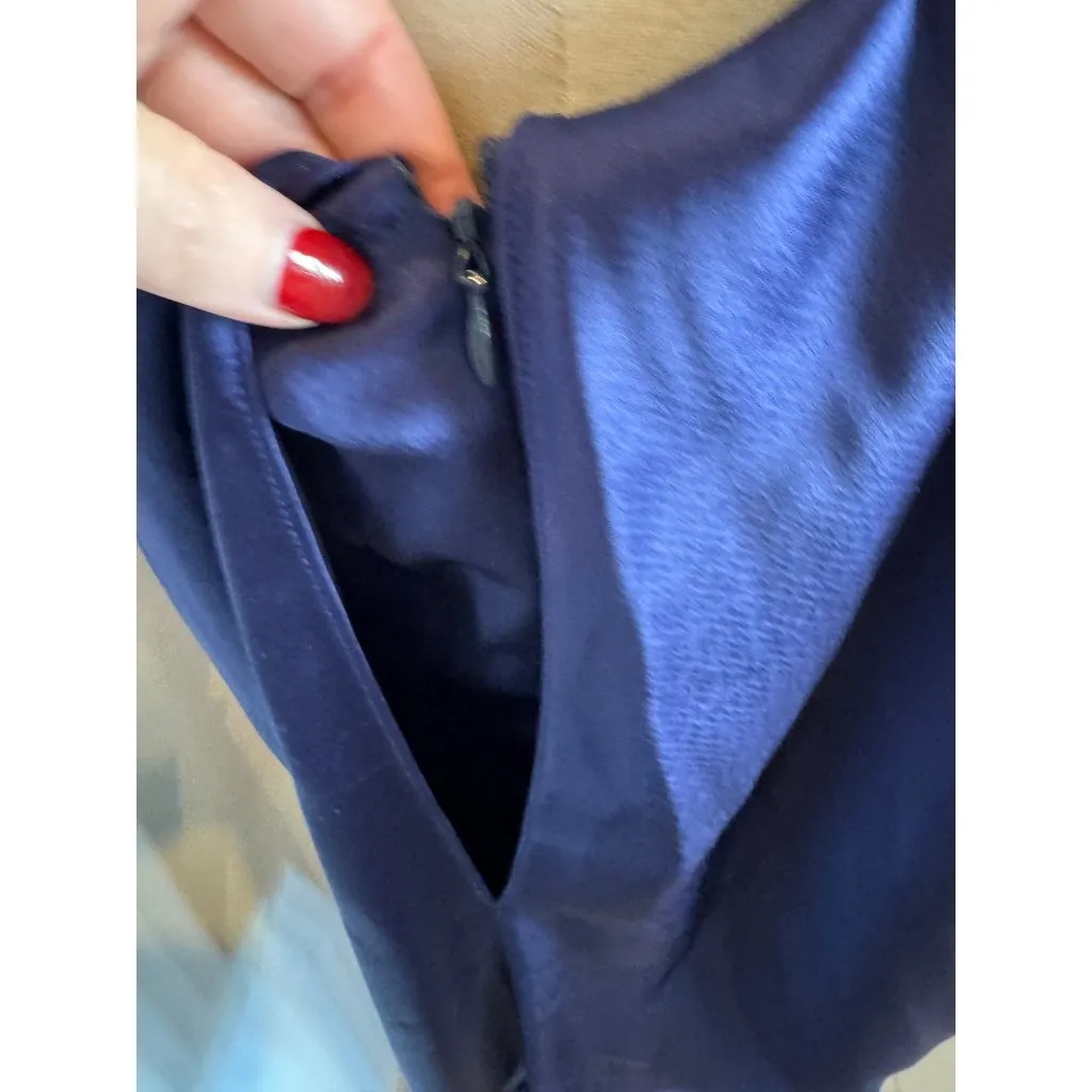 Zac Posen Gown‎ Women 12 Navy Blue Satin One Shoulder Flowy Maxi Formal Luxury - Image 9