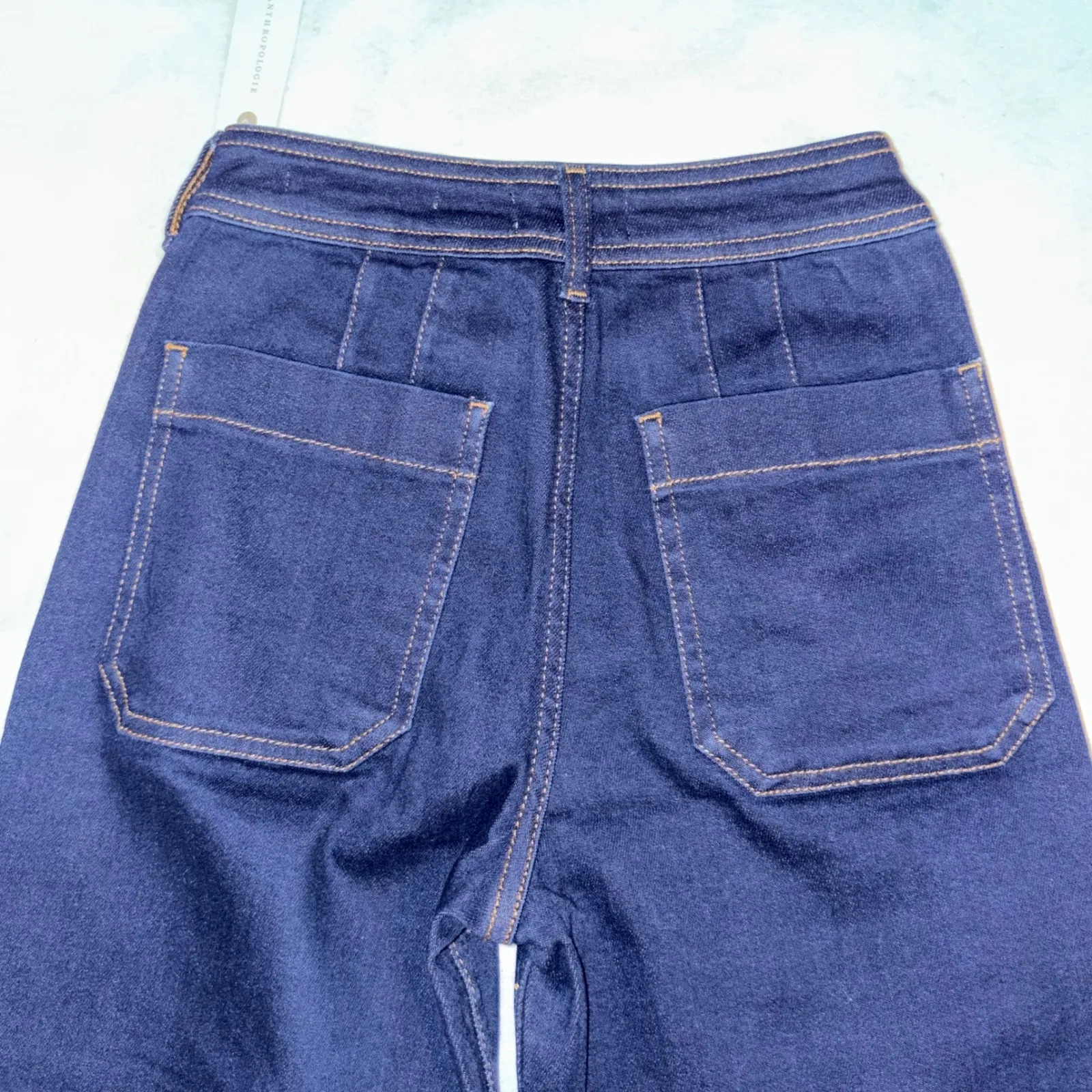 Maeve Anthropologie the Ettie High Rise Wide Leg Cropped Raw Hem Jeans Dark Wash - Image 9