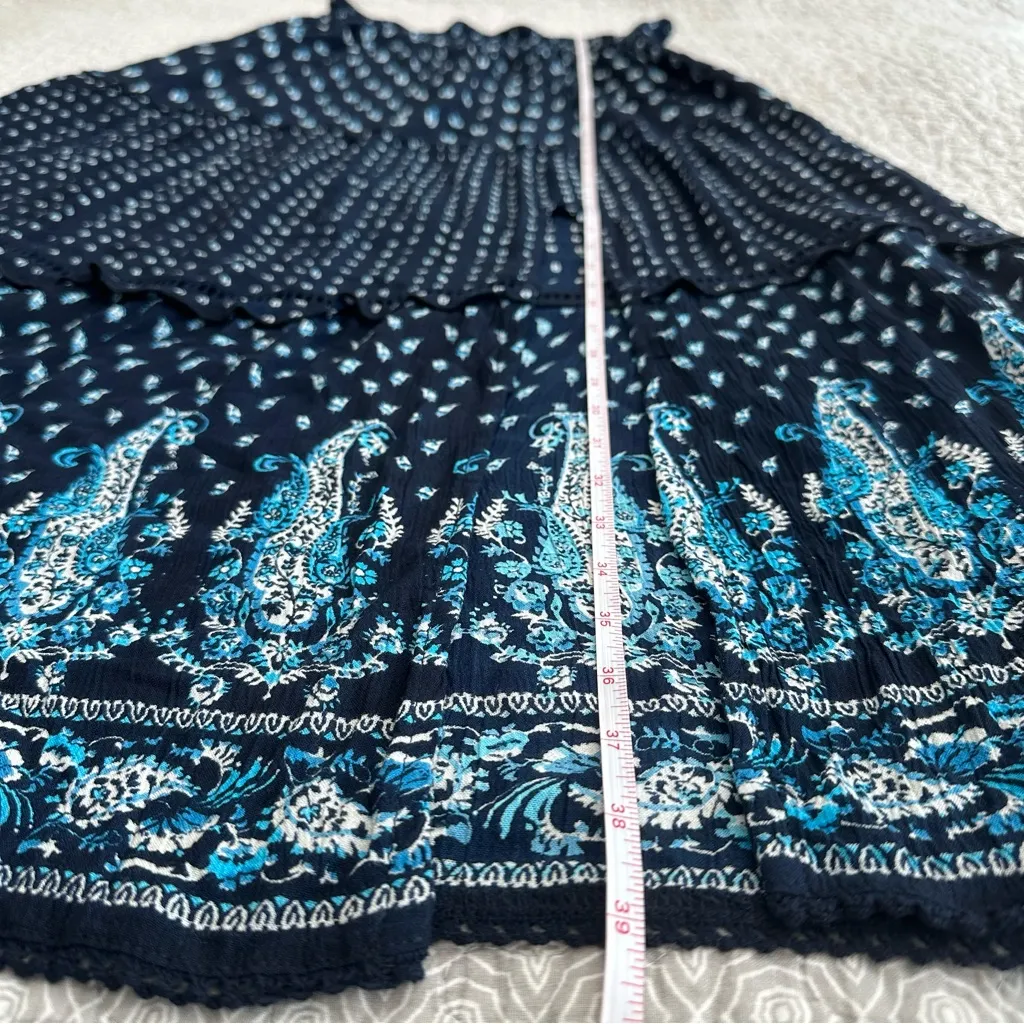 NEW! BILA Nola Tiered Maxi Skirt Boho Indian Block Print Blue Size L Size L - Image 8