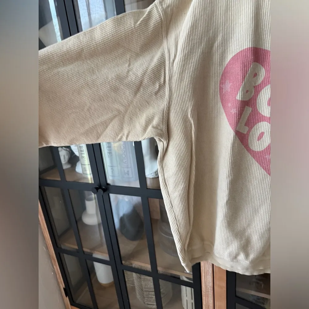 Book Lover booktok sweatshirt crewneck pullover ribbed corduroy heart beige Pink Size M - Image 6