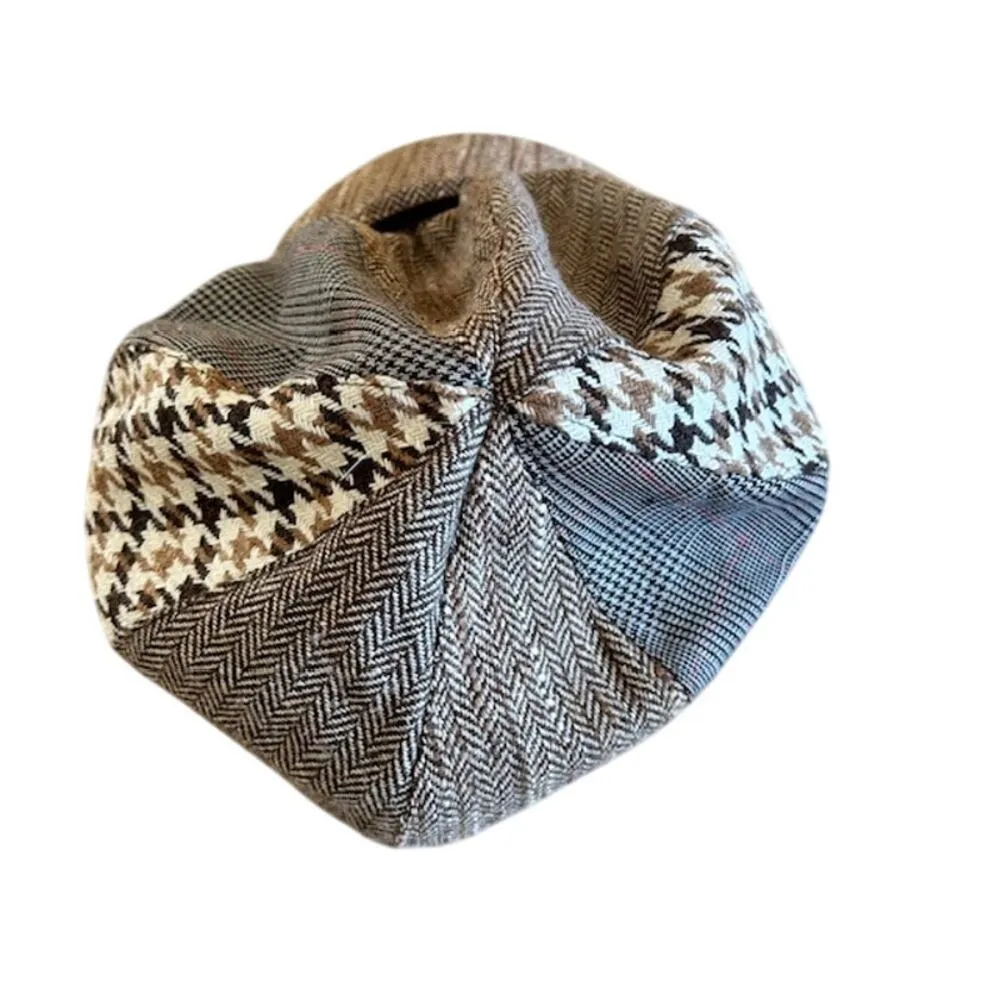 Vintage Cappelli Womens Wool Blend Newsboy Houndstooth Chevron Hat Brown - Image 2