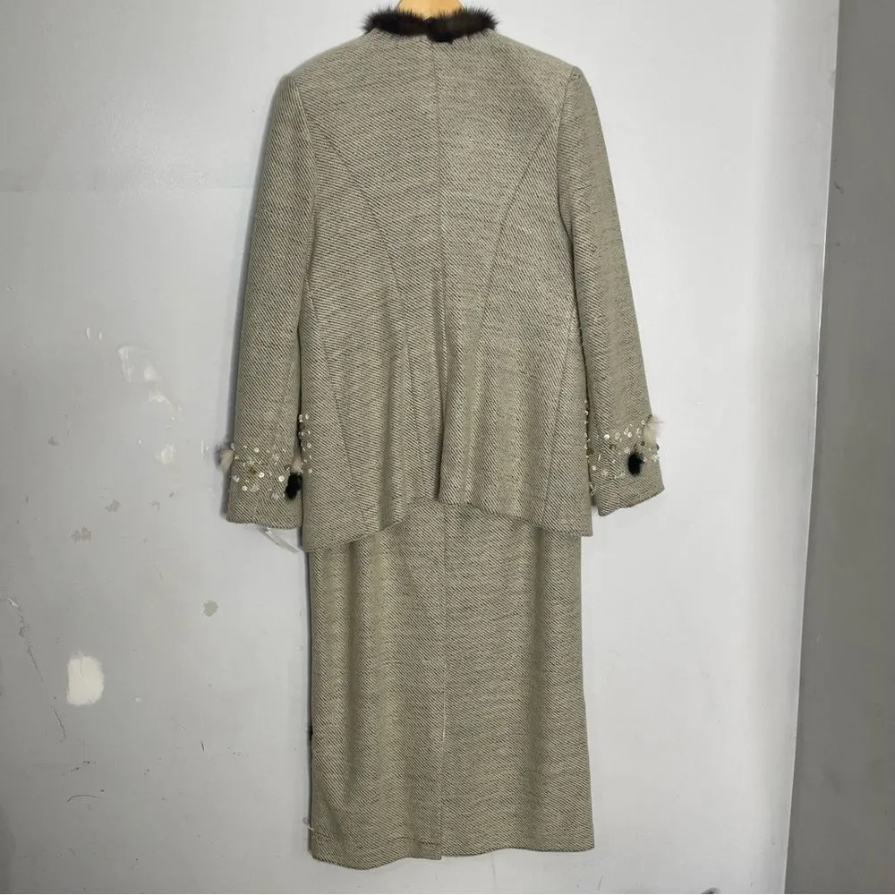 Vintage Donna Vinci Couture Two‎ Piece Embellished Skirt Suit Set Size 16 Brown - Image 3