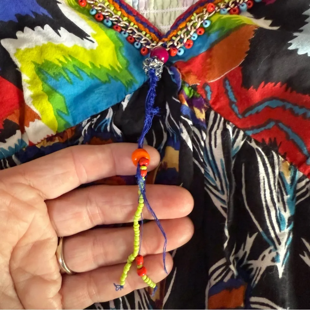 Mirror Image Multicolored Maxi Dress Sleeveless Size Medium Beads Bohemian India Black - Image 4