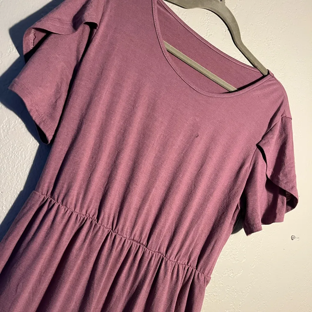 Elegant Mauve Maxi Dress Short Sleeve Pastel Long Ball Gown Size L Oversized Pink Size L - Image 6