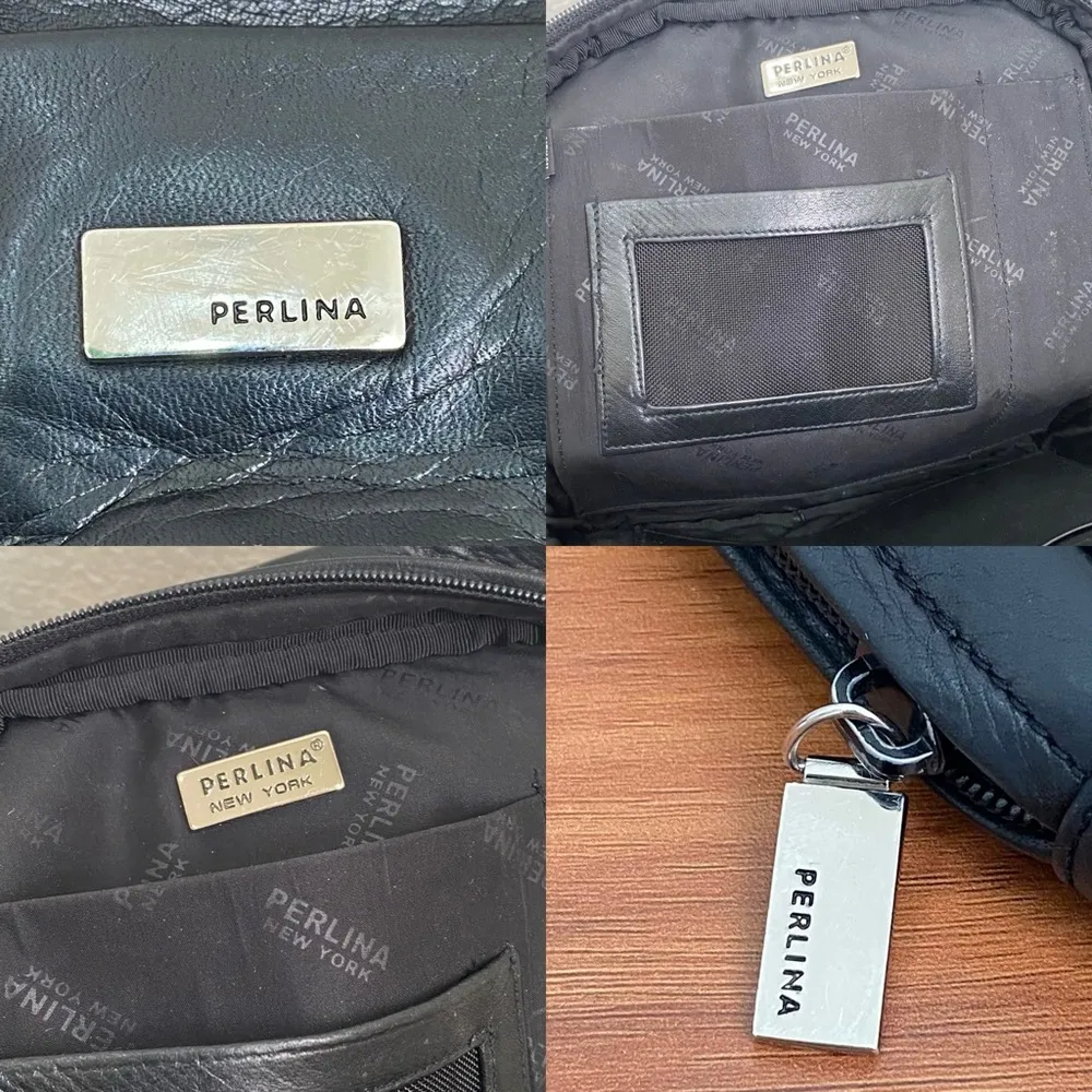 Vintage PERLINA New York Black Genuine Leather Sling Crossbody Bag - Image 16