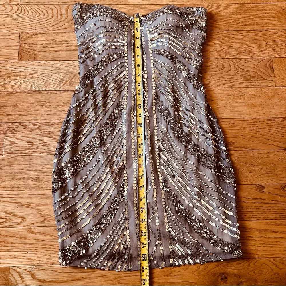 NWT . Sequined Strapless Dress Pewter Sz XS - Image 11