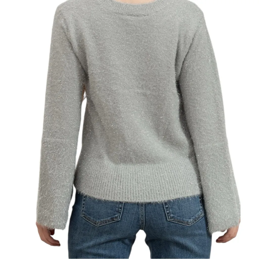 NEW DKNY Silver Metallic Crew Neck Sweater Boxy Bell Sleeve Size XL - Image 3