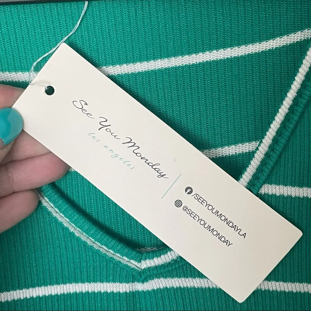 NWT See You Monday Sleeveless Tiered Green/White Striped Mini Dress Tunic Small - Image 3