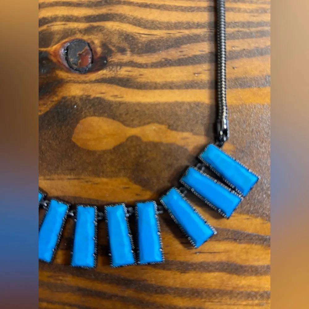 Kendra Scott Luxe Angelina Blue Turquoise Necklace gunmetal rare western boho - Image 4