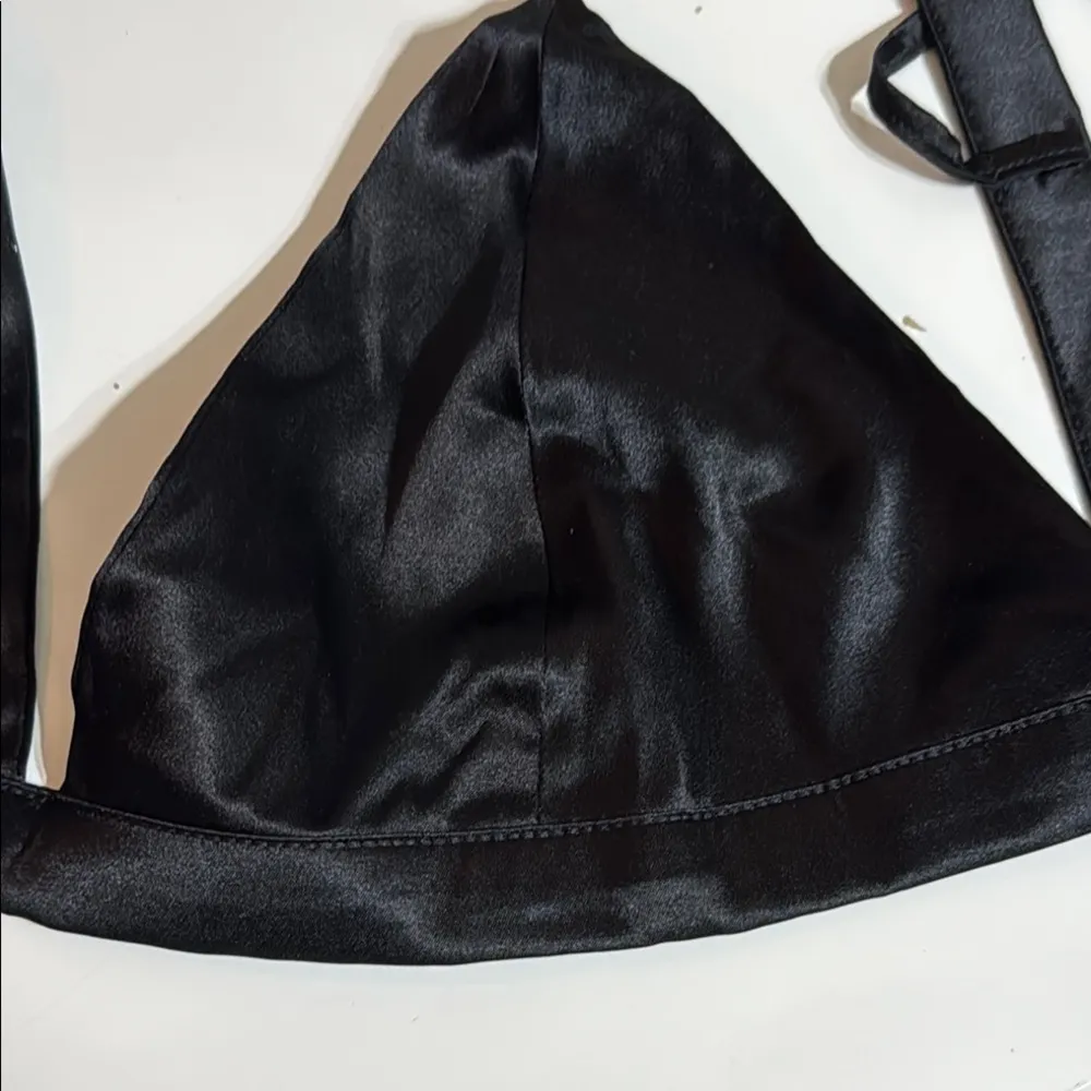 NWT Black 93% Silk Sexy Triangle Wire Free Bra Size XL - Image 6