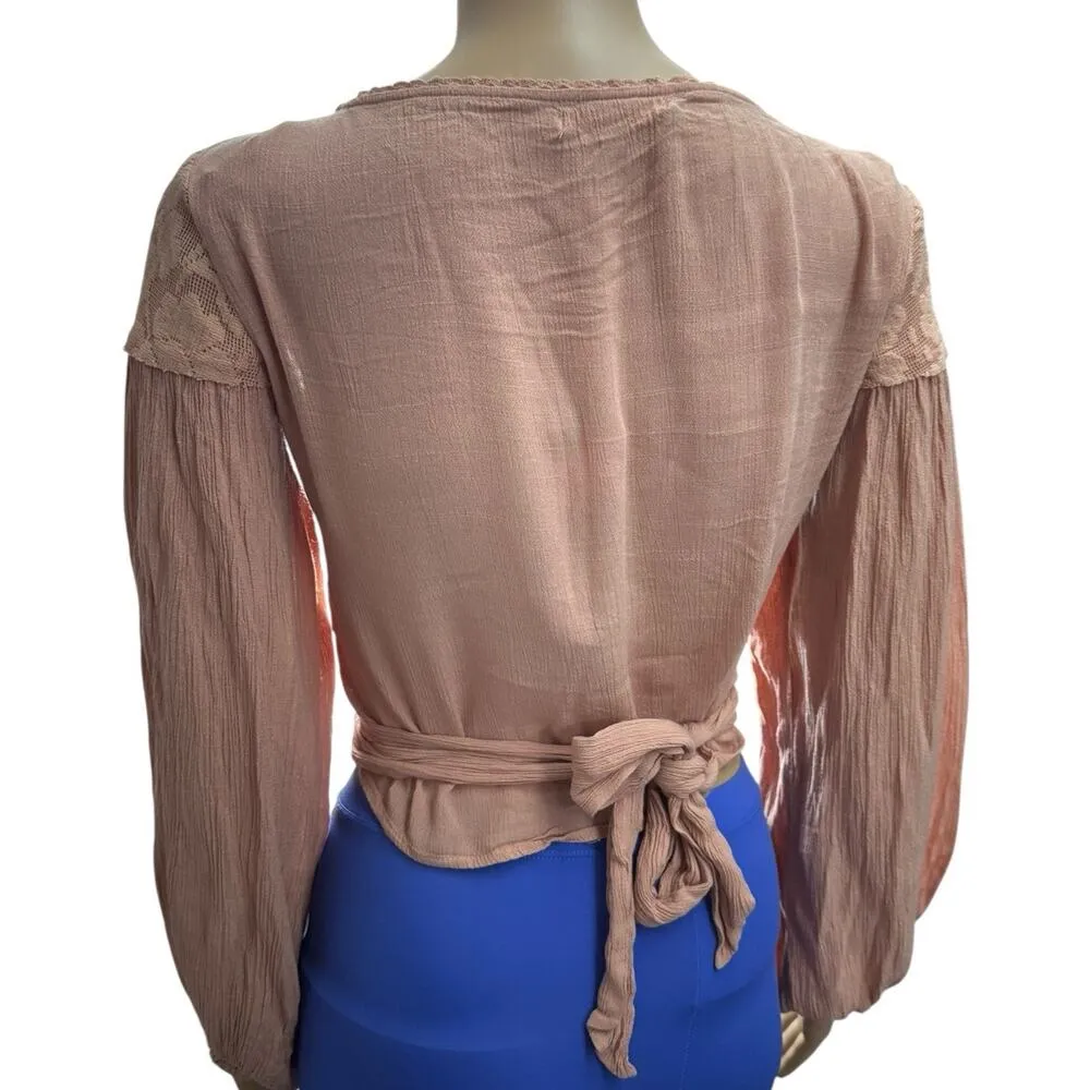 NWD Gimmick Pink Floral Wrap Top Size Small Ballon Sleeves Guazey - Image 3