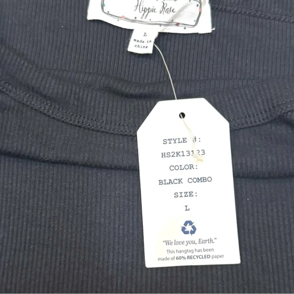 Juniors Womens Hippie Rose Black Peace Ribbed Racerback Tank Top Large - Image 8