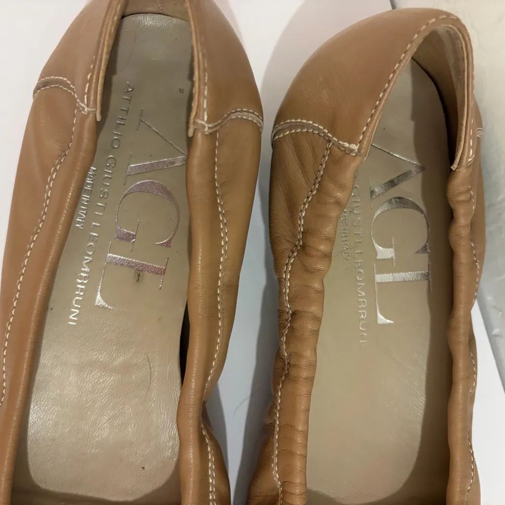 AGL Tan Leather Patent Cap Toe Buckle Slip On Ballet Flats Size 38.5 US 8.5 - Image 2