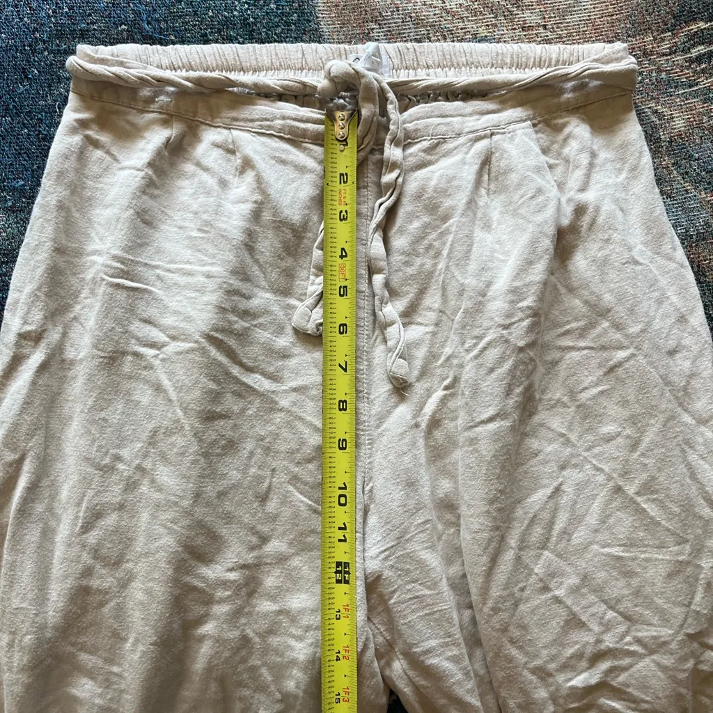 Japna Cream Linen Tie Waist Pants Sz L Wide Leg Summer Beach Travel Resort Y2K - Image 11
