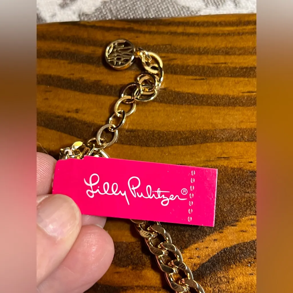 Lilly Pulitzer NWT Gold Necklace Pink Faceted Bead Rhinestones gold tone preppy - Image 5