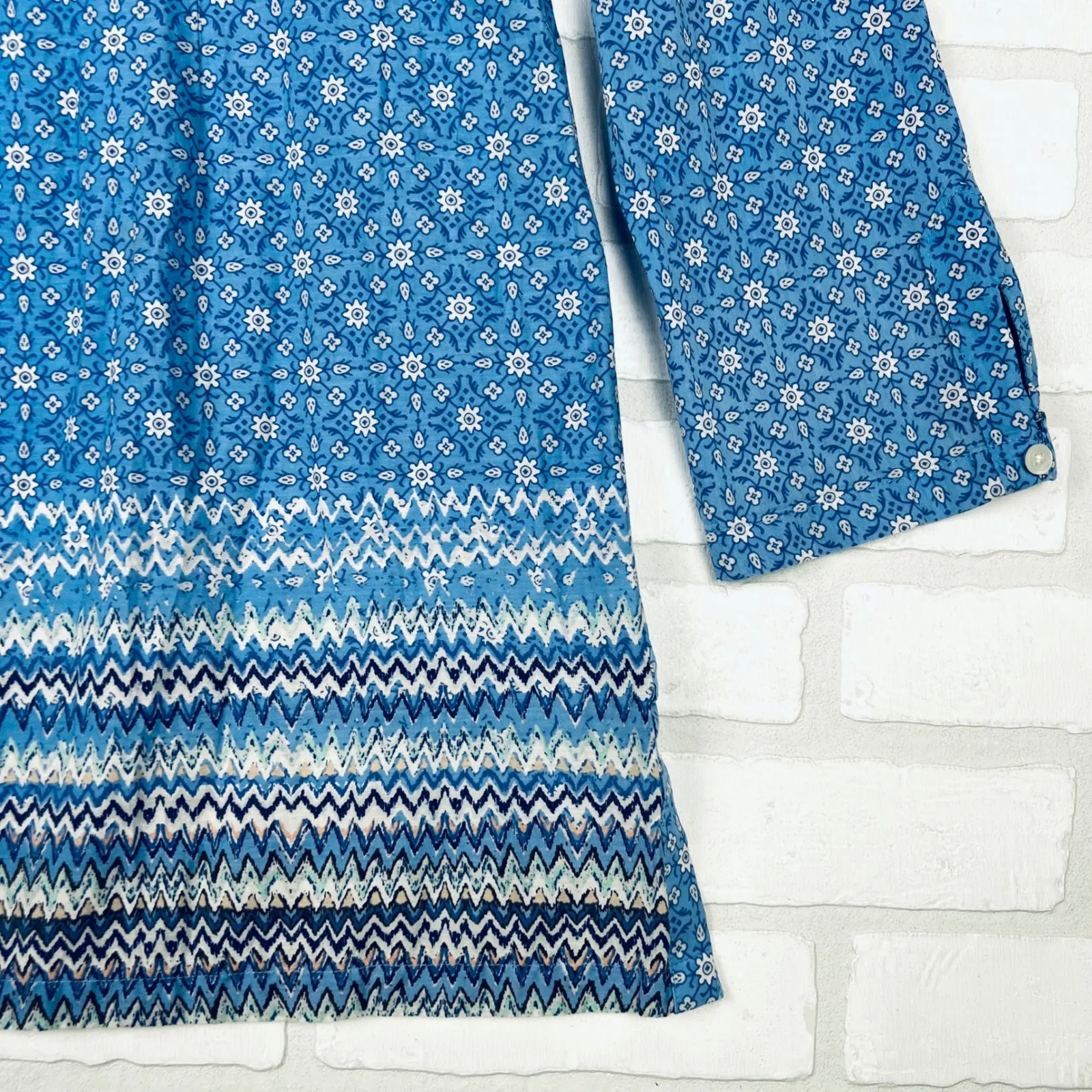 Athleta Blue Print Tunic Top‎ Long Sleeve V Neck Swim Cover Up Womens Medium - Image 11