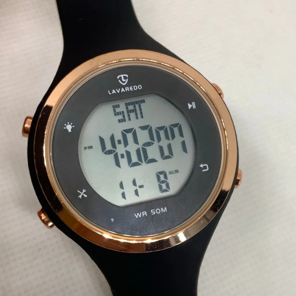 Lavaredo women digital watch gold black tone 37mm quartz silicone running - Image 2