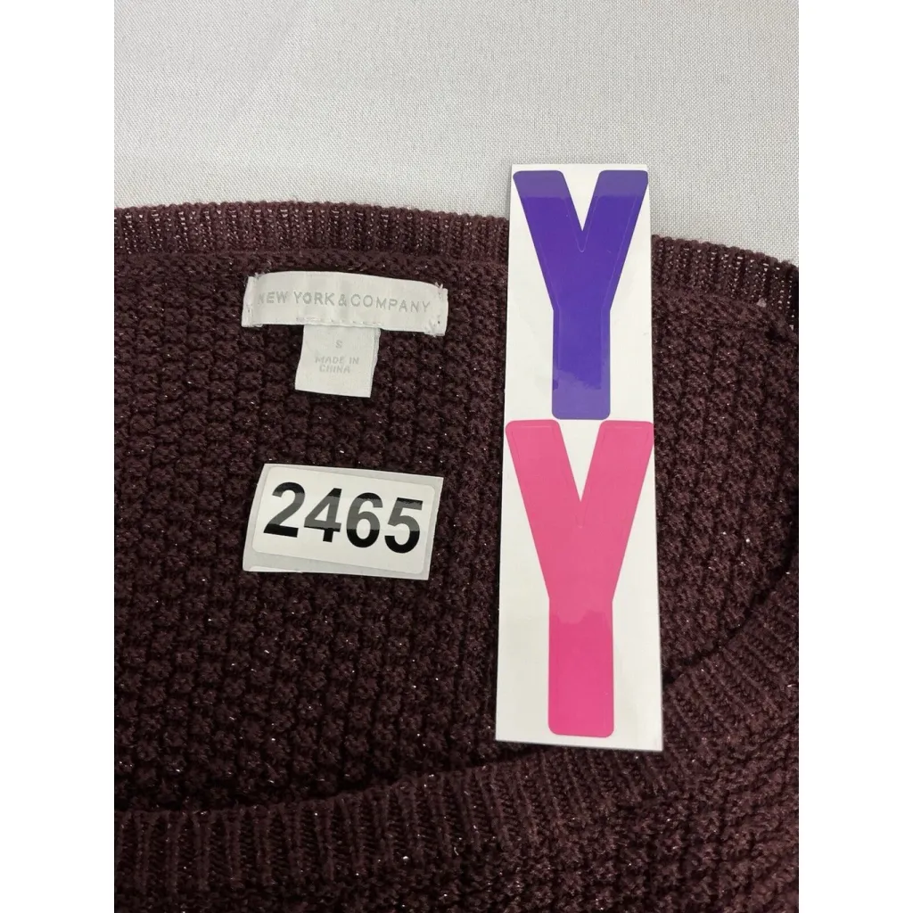 Womans New York & Co Small Maroon Metallic Pullover 3/4 Sleeve Sweater - Image 3