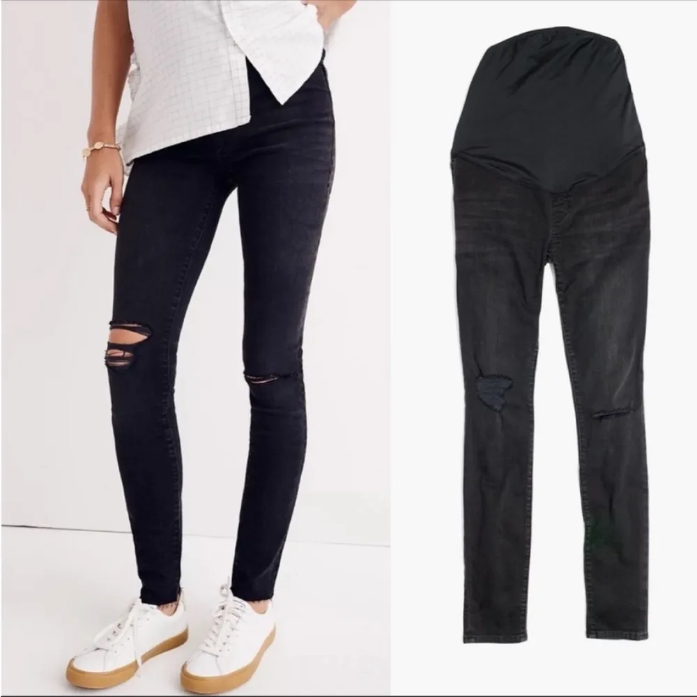 Madewell Maternity Over-the-Belly Distressed Skinny Jeans in Black Sea Grey - Image 3