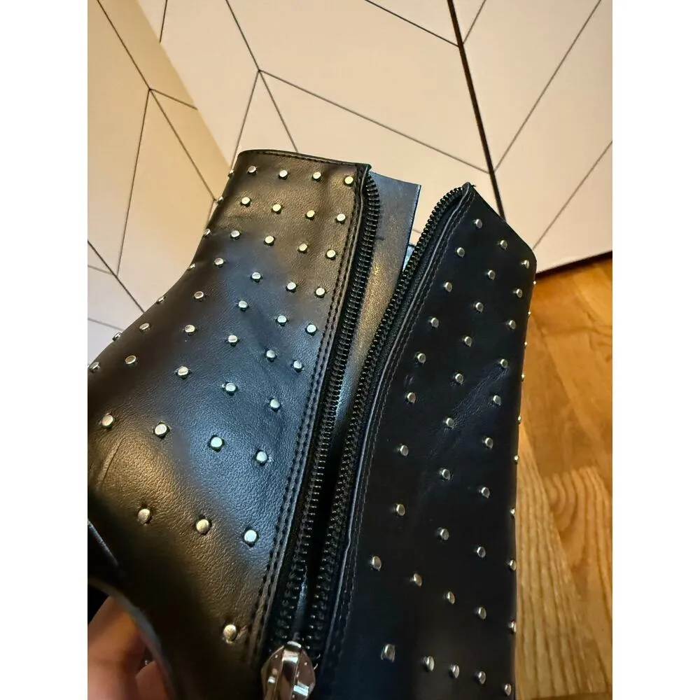 Nine West Farrah Womens 6 Black Silver Studded Stud Ankle Boot Heel Booties - Image 3