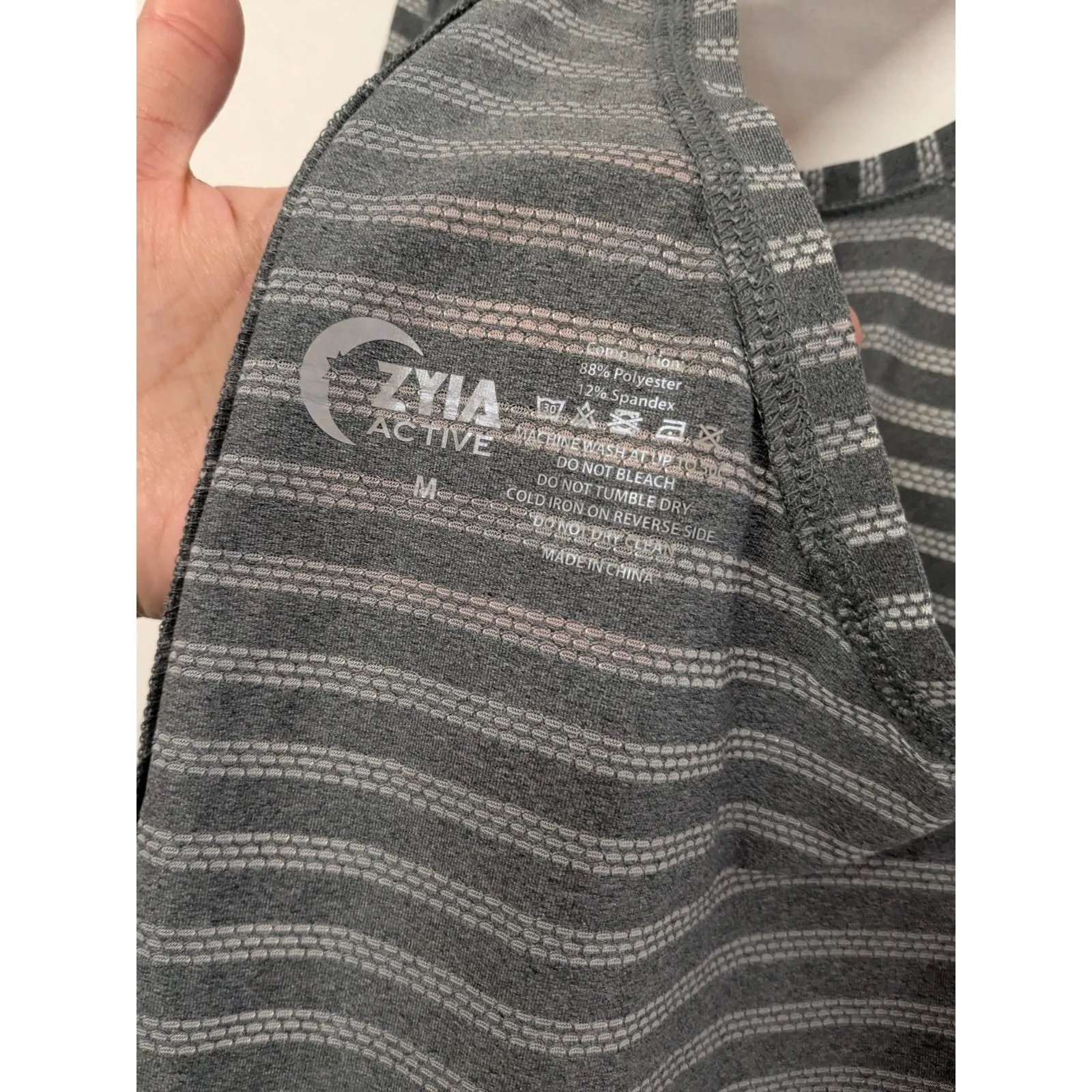 ZYIA Active Gray Nimbus Split Back Tank Top Size Medium Mesh Stripes EUC - Image 8