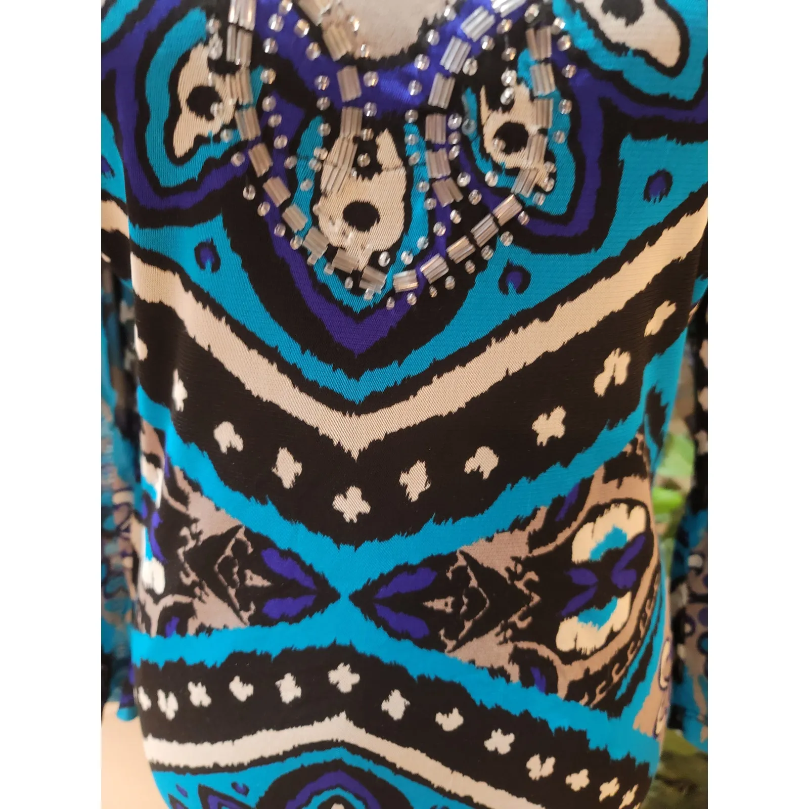 INC International Concepts Top Women's XL Multicolor Beaded Print Long Sleeve - Image 4