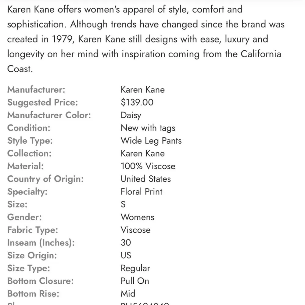 Karen Kane high rise daisy floral wide leg pant. Blue/pink. Size Medium. NWT. - Image 2