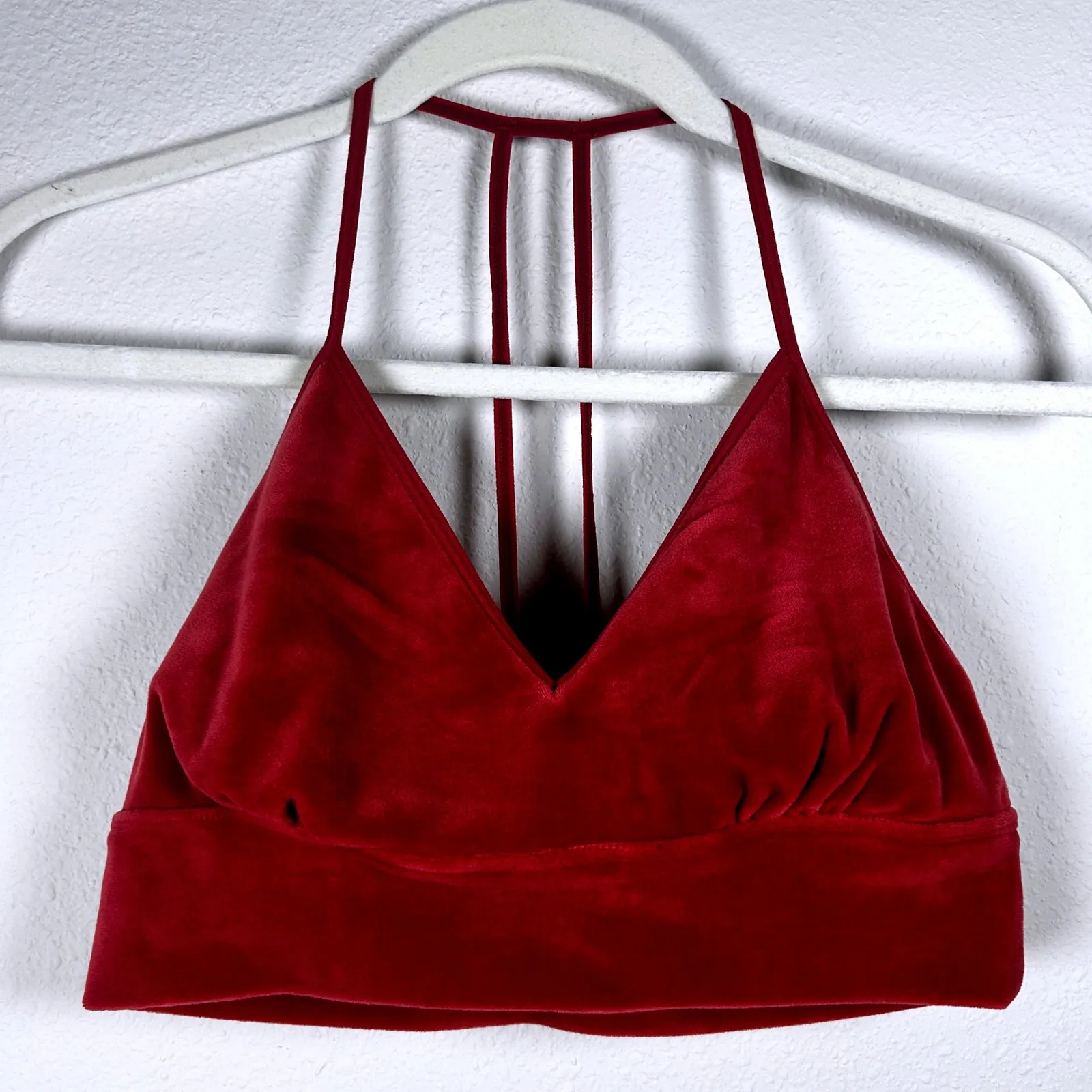 Floreat Loved By Anthropologie Red Velvet Halter Strappy Bralette Top‎ Medium - Image 3