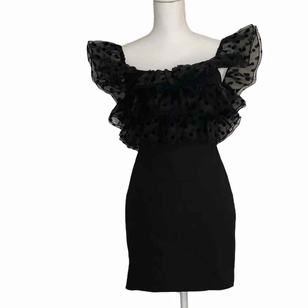 NWT ZARA  Off The Shoulder Tulle Polka Dot  Mesh Dress Black - Image 13