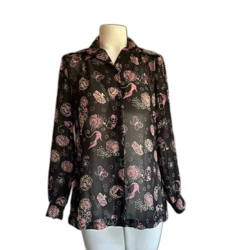Vintage Handmade Parisian Sheer Blouse M Black Size M - Image 5