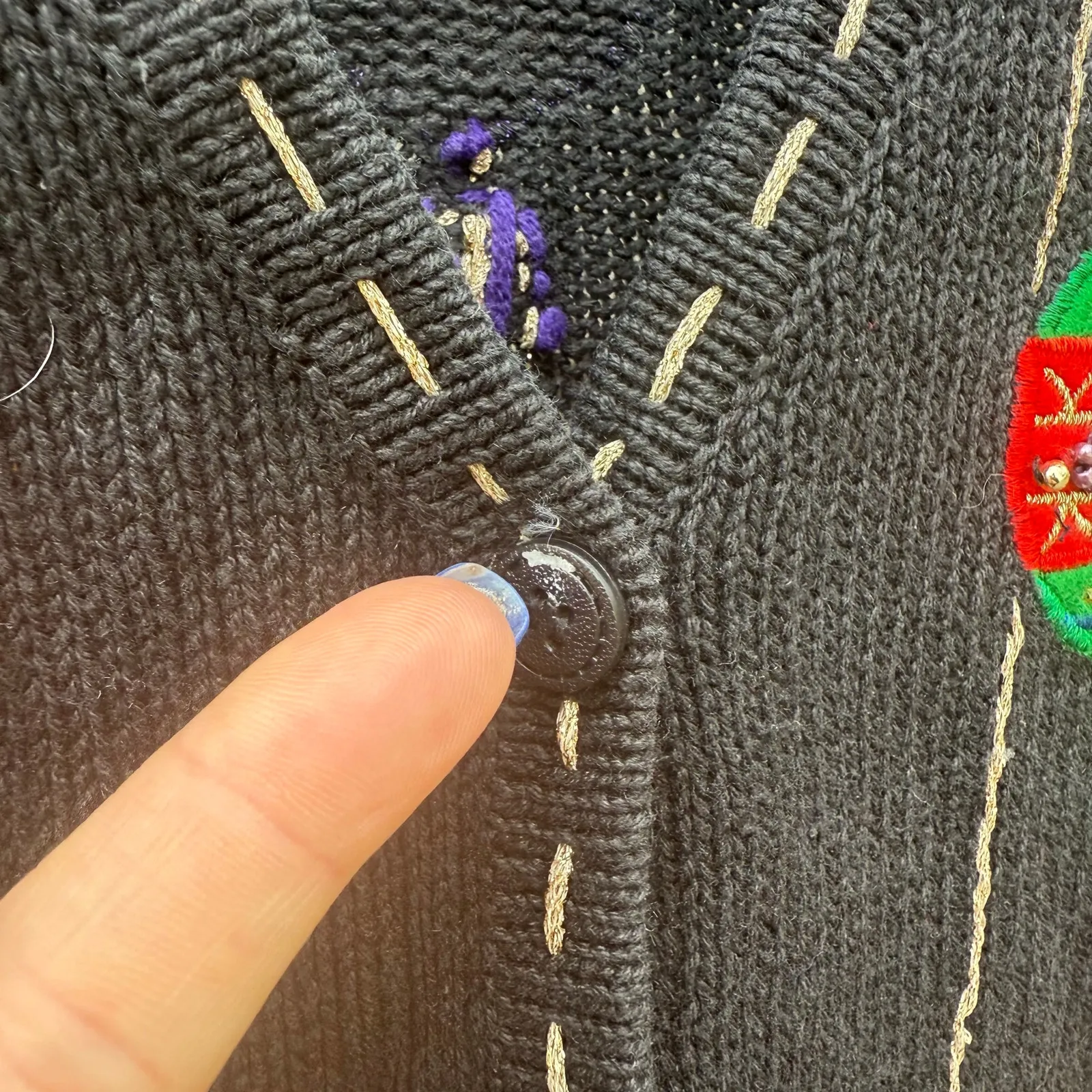 Vintage 90s Bobbie Brooks Christmas Ornaments Stars Sweater Vest Black LARGE - Image 2