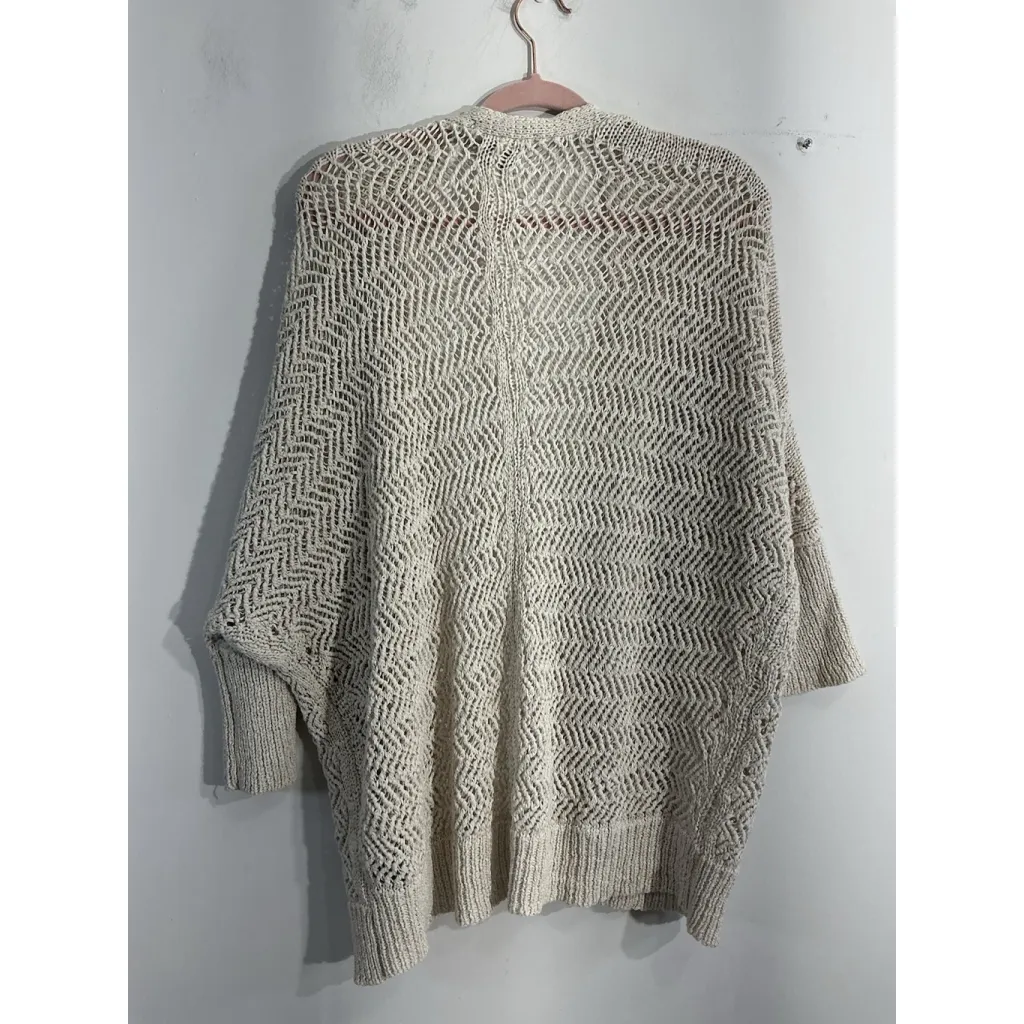 Womans Tahari Sweater Large Beige Knit Open Front Cardigan Short Sleeves - Image 2