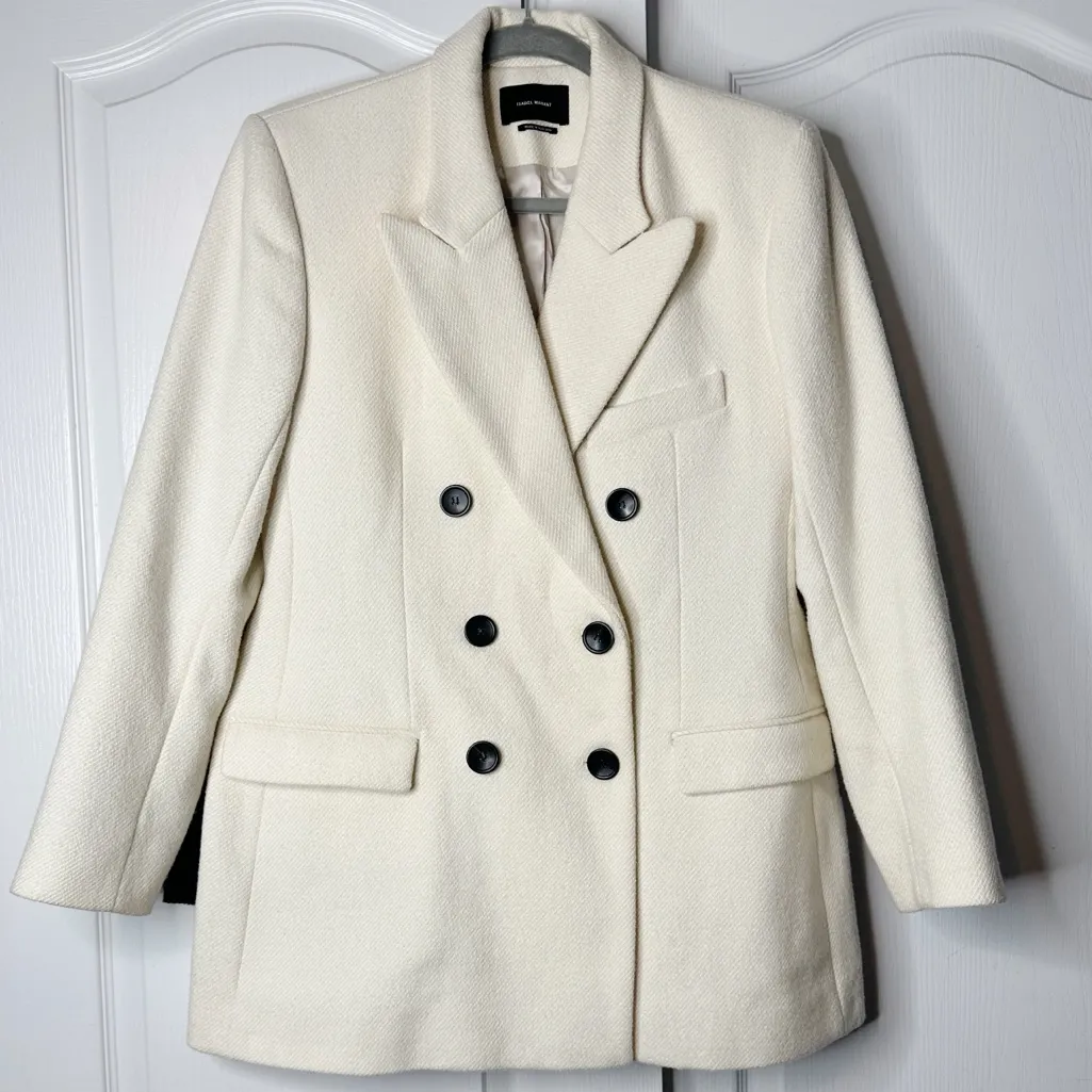 Isabel Marant Cotton Wool Blend Blazer Jacket in Ivory Size 42 (XL US) - Image 5