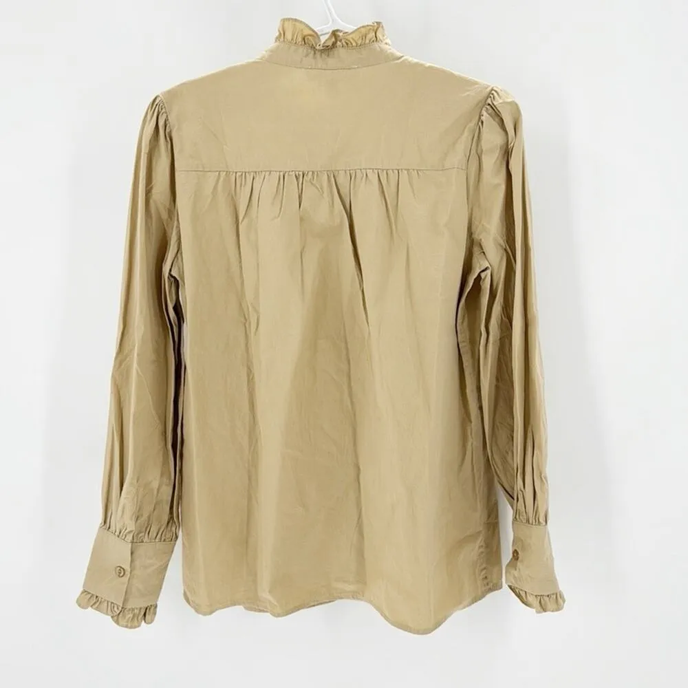 Mazik mock neck ruffle trim mock neck button down minimalist maximalist size M Tan Size M - Image 2