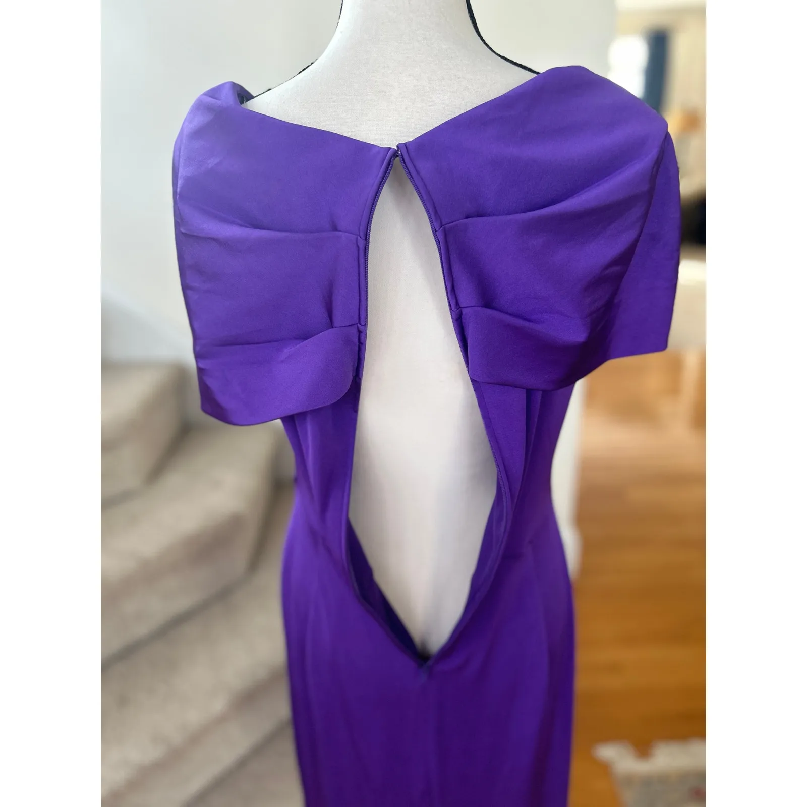 Tadashi Shoji Jewel Tone Purple Jersey Off Shoulder Draped Cocktail Sheath Dress - Image 6