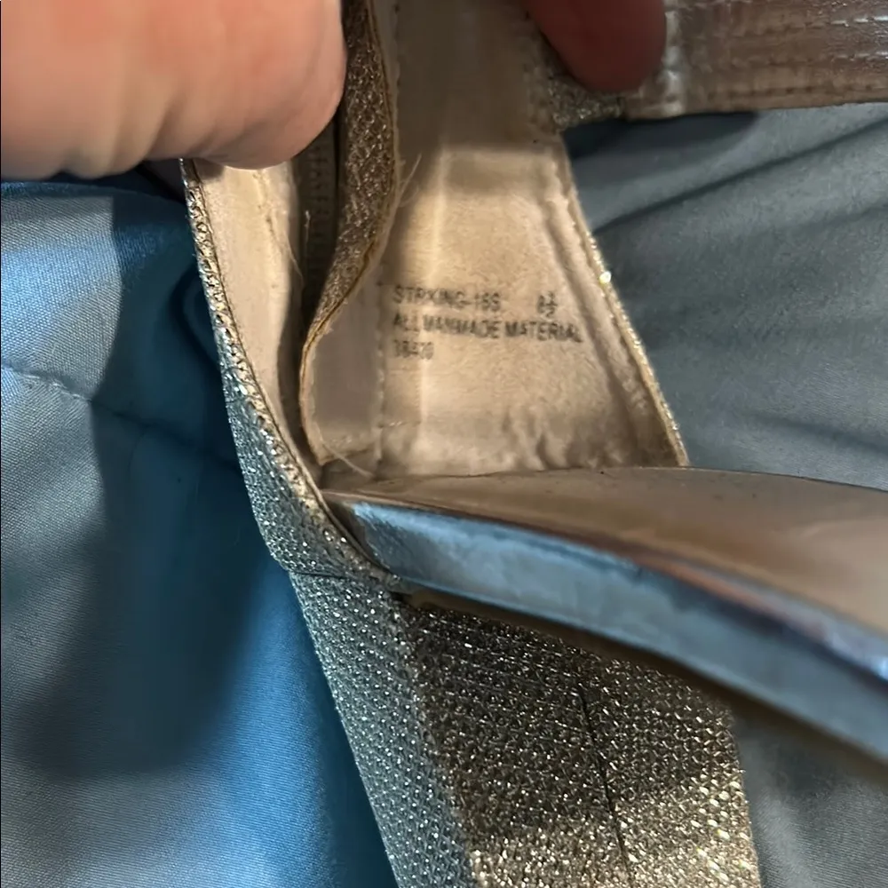 Bamboo Silver Strappy Heels with Medium Tapered Heel - Image 4